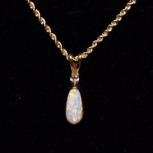 Opal Pendant 14k Yellow Gold Diamond Natural Austr